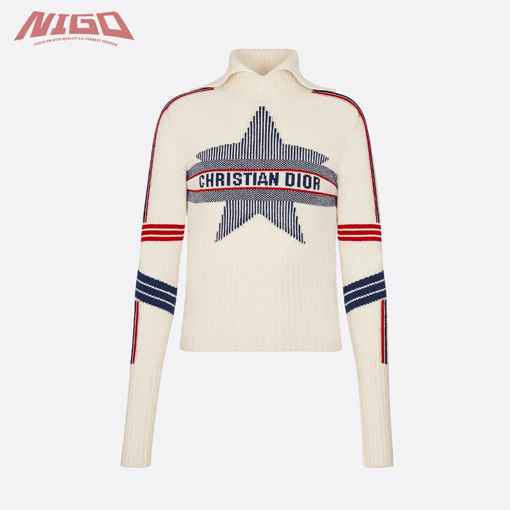 

NIGO Ms 21ss Women's Autumn And Winter Stand Collar Sweater Three-Tone Star Wool Knit And Cashmere #nigo59144