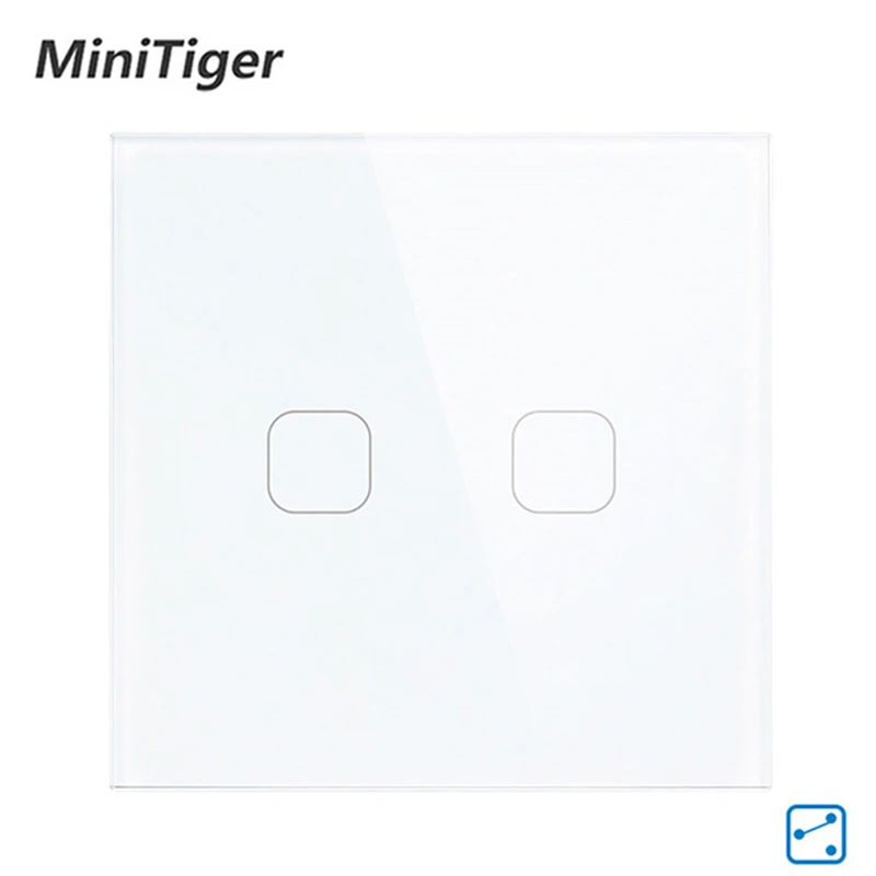 2 Gang 2 Way White Minitiger ЕС стандартный настенный светильник сенсорный переключатель 1/2 банды 2 способ управления настенный свет сенсорный экран переключатель, Хрустальная стеклянная панель - Цвет: 2 Gang 2 Way White