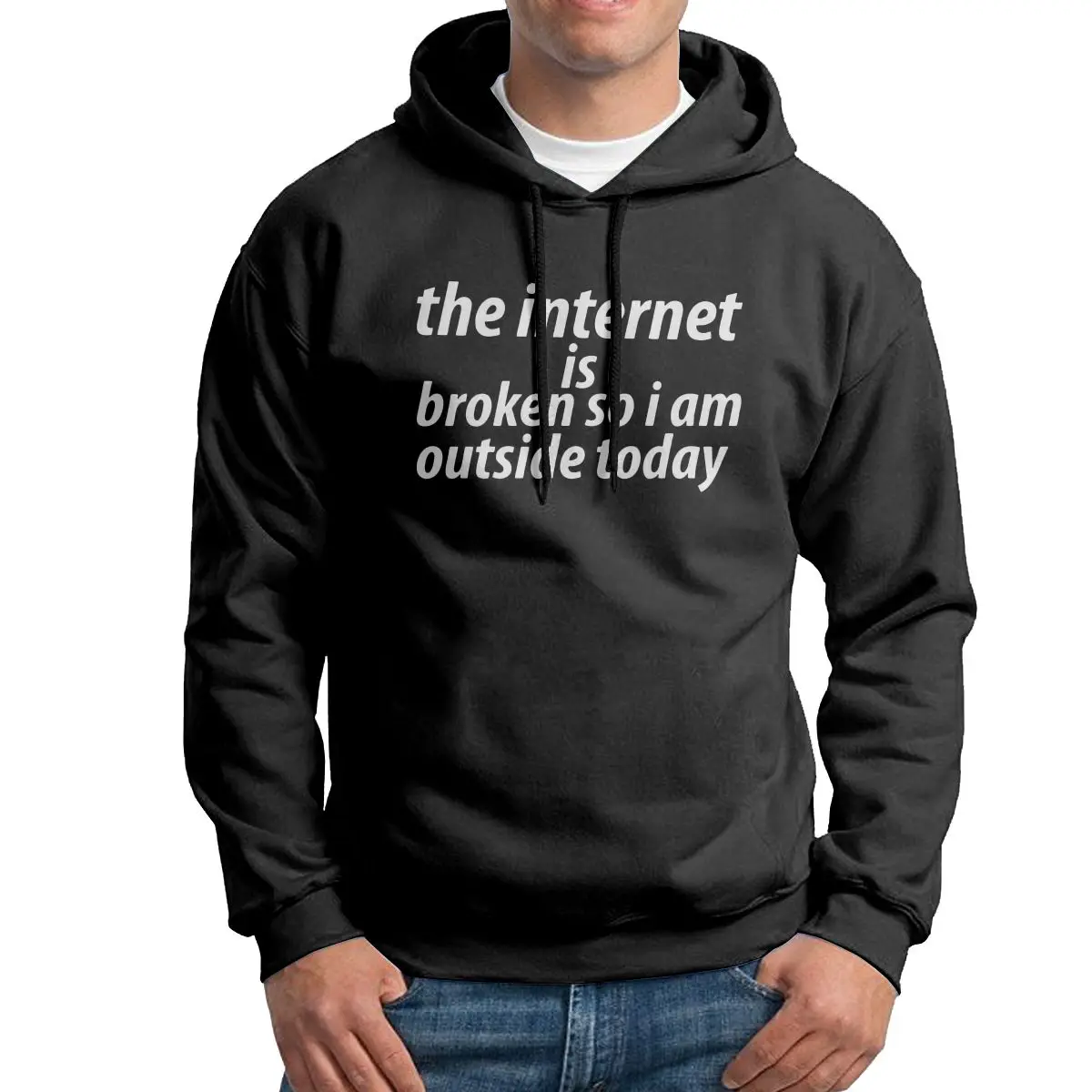 

Funny The Internet Is Broken So I Am Outside Today Men's Hooded Sweatshirts Stylish Pure Cotton Hoodie Gray Pullovers