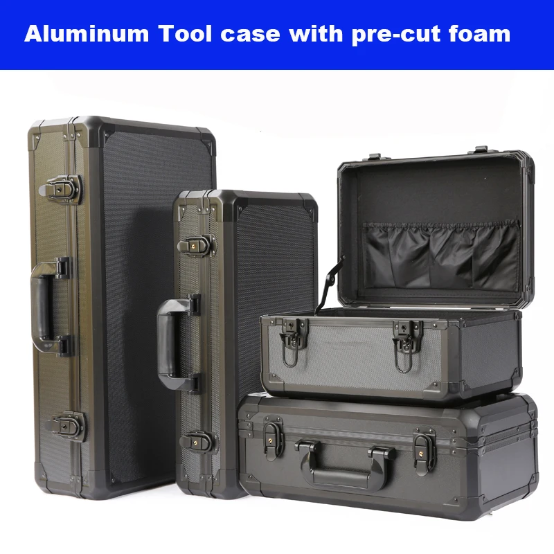 

long Aluminum Tool case suitcase toolbox File box Impact resistant safety case equipment camera case with pre-cut foam lining