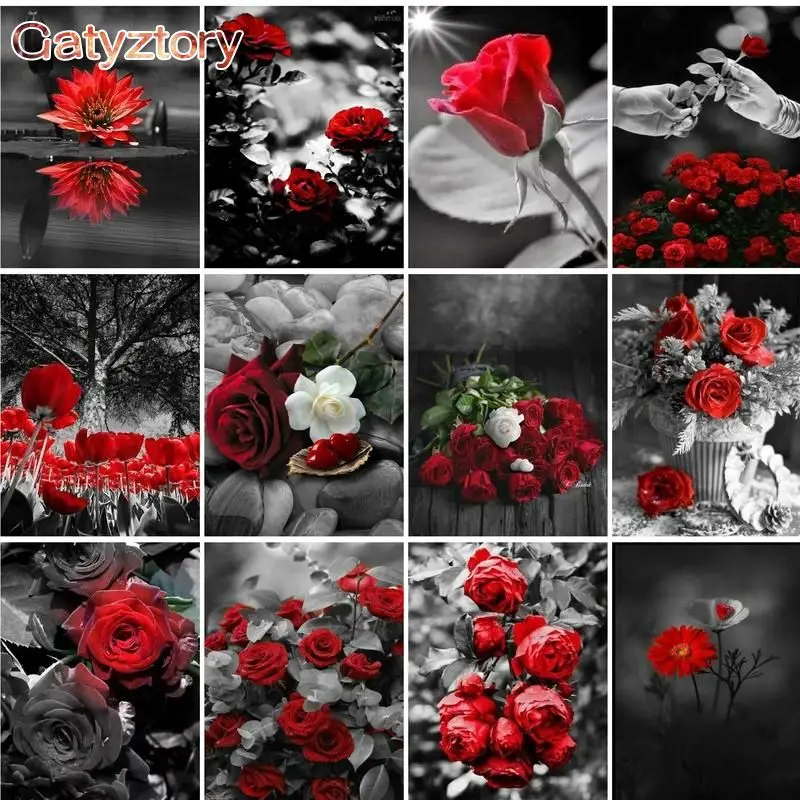 

GATYZTORY Rose Painting By Numbers Kits Flowers DIY 60x75cm Oil Drawing By Numbers On Canvas Scenery Frameless Home Decor