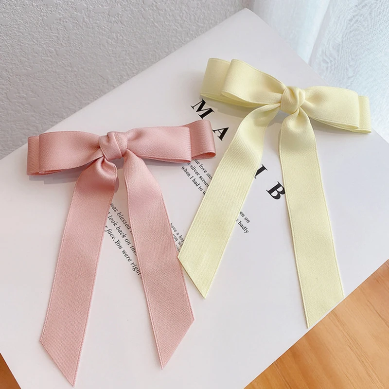 

SHUANGR Hairclip Bow Hairpin for Women Girls New Long Ribbon Korean Hairpins Spring Clip Barrette Elegant Hair Accessories