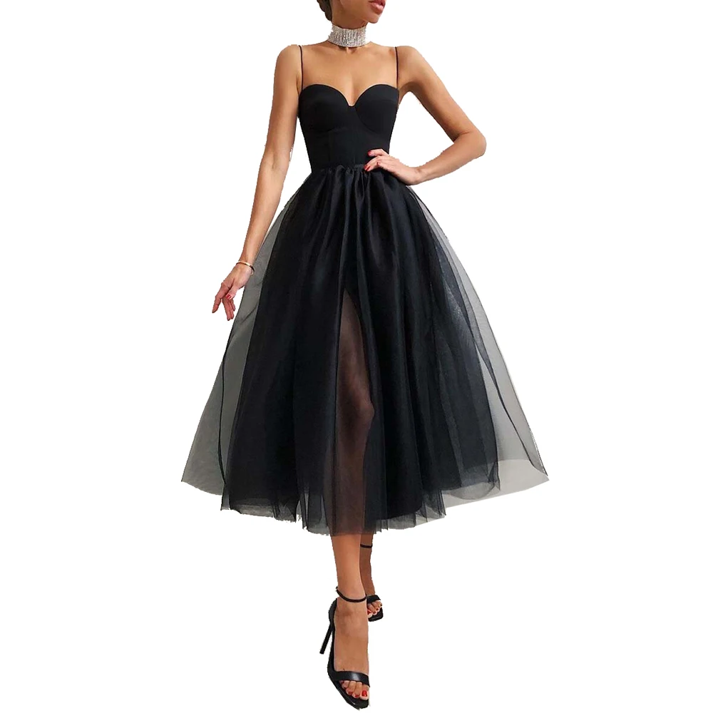 

Summer Sexy Halter Off Shoulder Sling Mesh Party Dress Women Elegant Spaghetti Strap Spliced Dresses Ladies Ballet Clothing