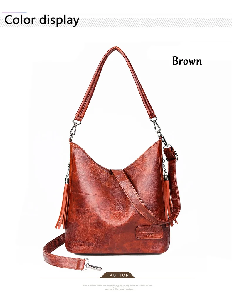 Vintage Female Shoulder Messenger Bag Ladies Soft PU Leather Crossbody Bags For Women Handbag Sac Fashion Tassel Bucket Bag