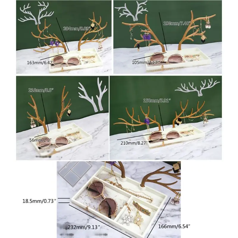 

Christmas Elk Jewelry Rack Resin Casting Molds Deer Anlter Jewelry Storage Box Silicone Resin Trays Mold Set Art Crafts