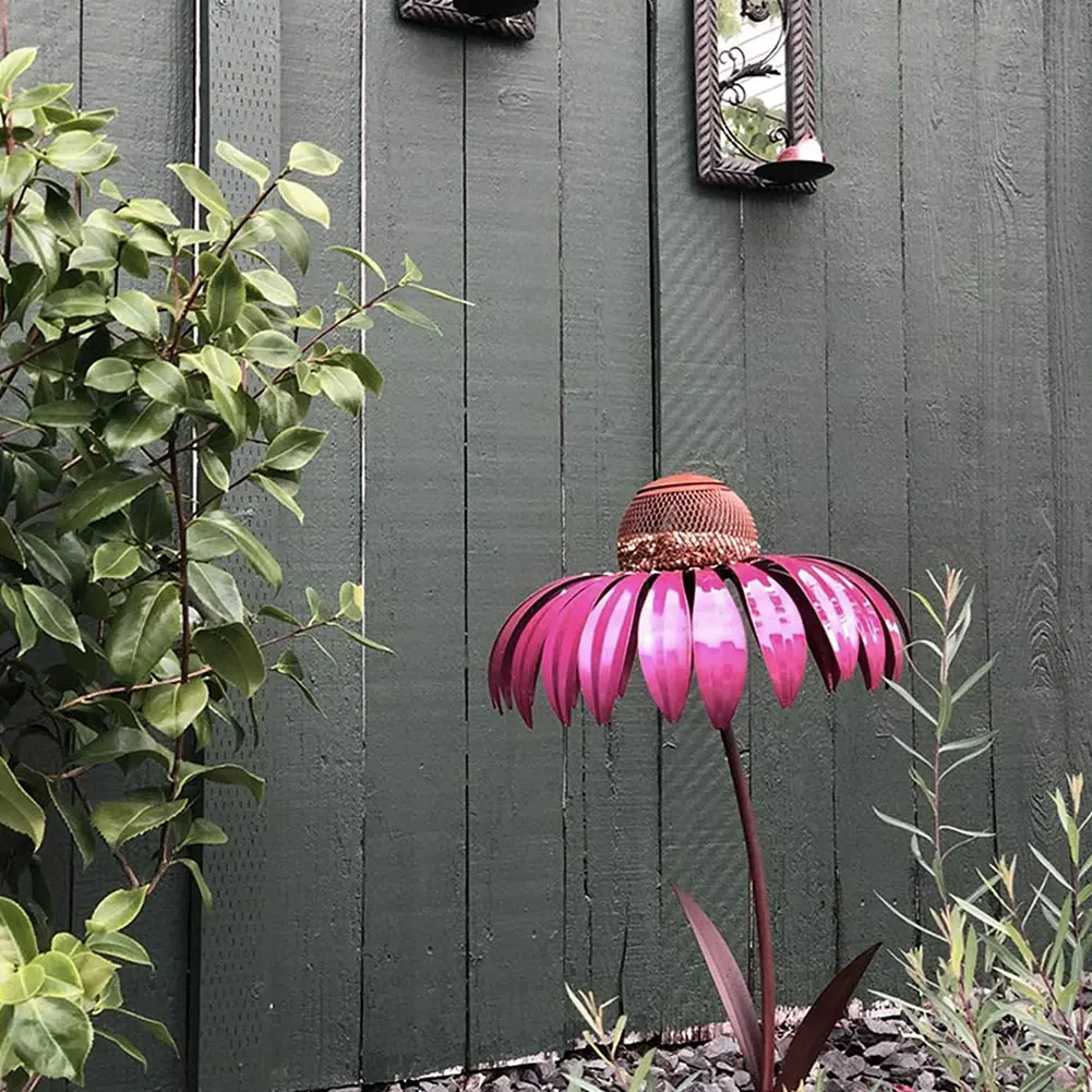 

Garden Bird Feeder Petals Anti-Rust Metal Red Flower Standing Bird Feeder Garden Hummingbird Food Supplier For Quail Pigeon