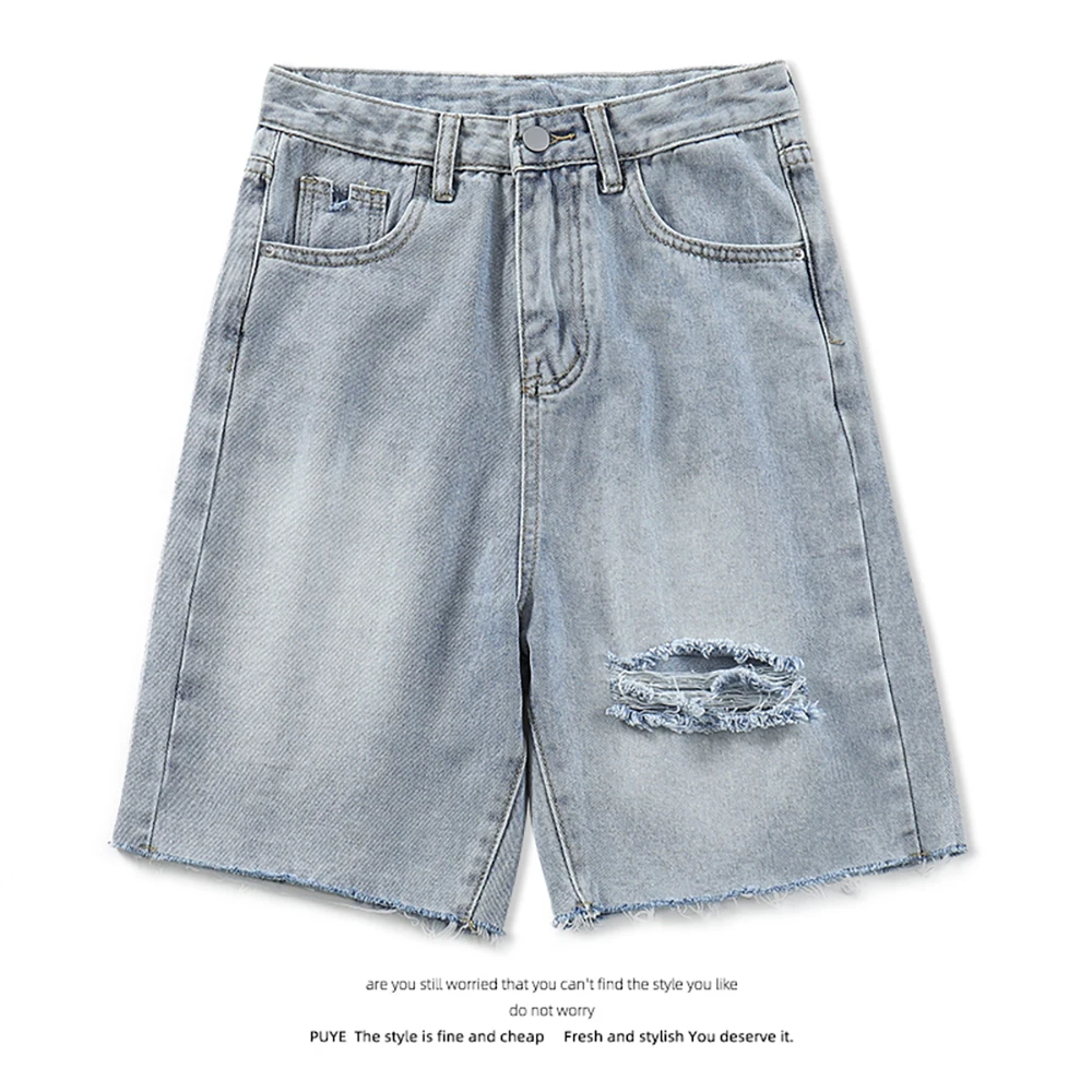 

Рваные джинсовые шорты женские, Новинка лета 2021, модные облегающие укороченные брюки с высокой талией, свободные уличные прямые штаны