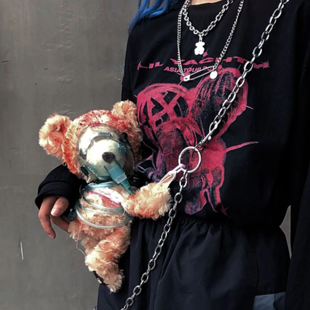

Can't Breathe Gothic Hell Lolita Bear Doll Bag Punk Diablo Bear Inclined Shoulder Bag Shoulder Hand Bloody Cold