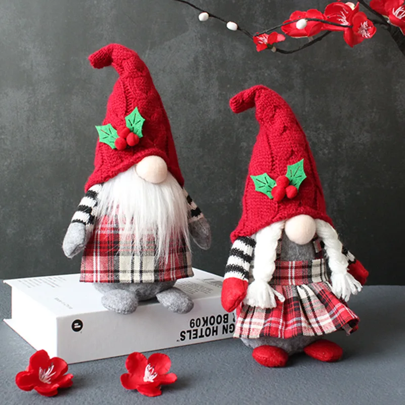 

Christmas Doll Red Mage Hat Dwarf Decoration Striped Skirt Faceless Doll Plush Toys Holiday Dress Up Props Gift For Girlfriend