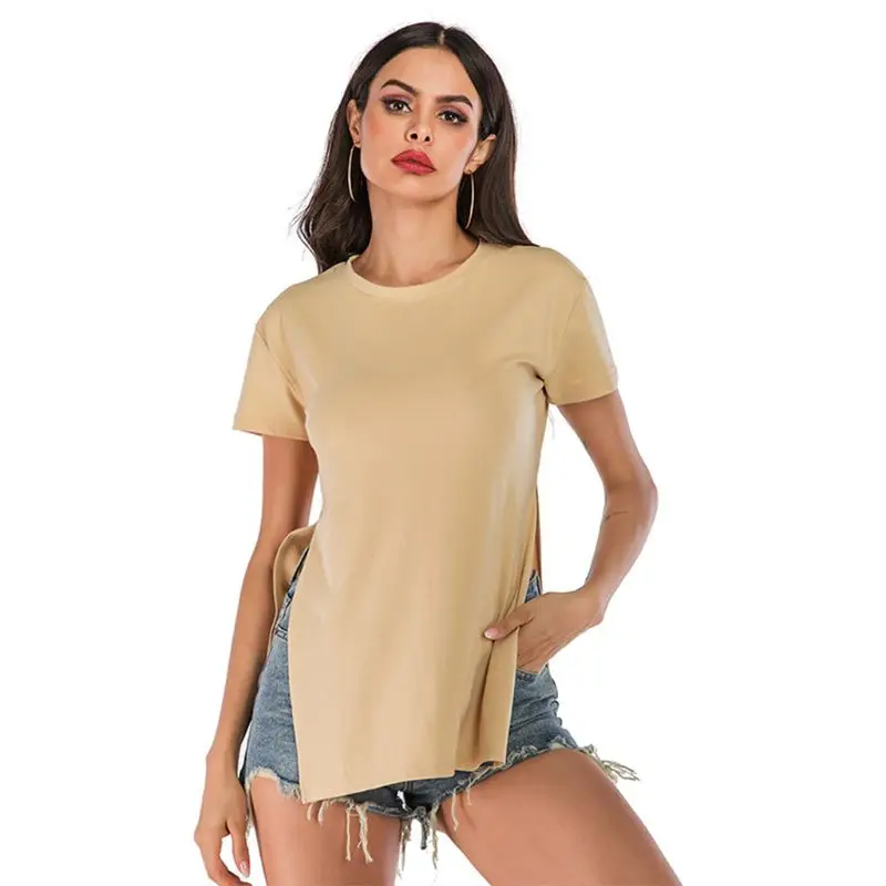 Женская футболка с коротким рукавом и круглым вырезом однотонный Свободный