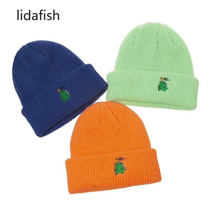 

lidafish Autumn And Winter New Beanies Fluorescent Hat Multi Colors Knitted Warmer Bonnet gorras de invierno para mujer