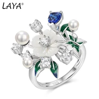 laya 925 sterling silver fashion natural shell flower green leaf enamel high quality zircon ring for women wedding jewelry