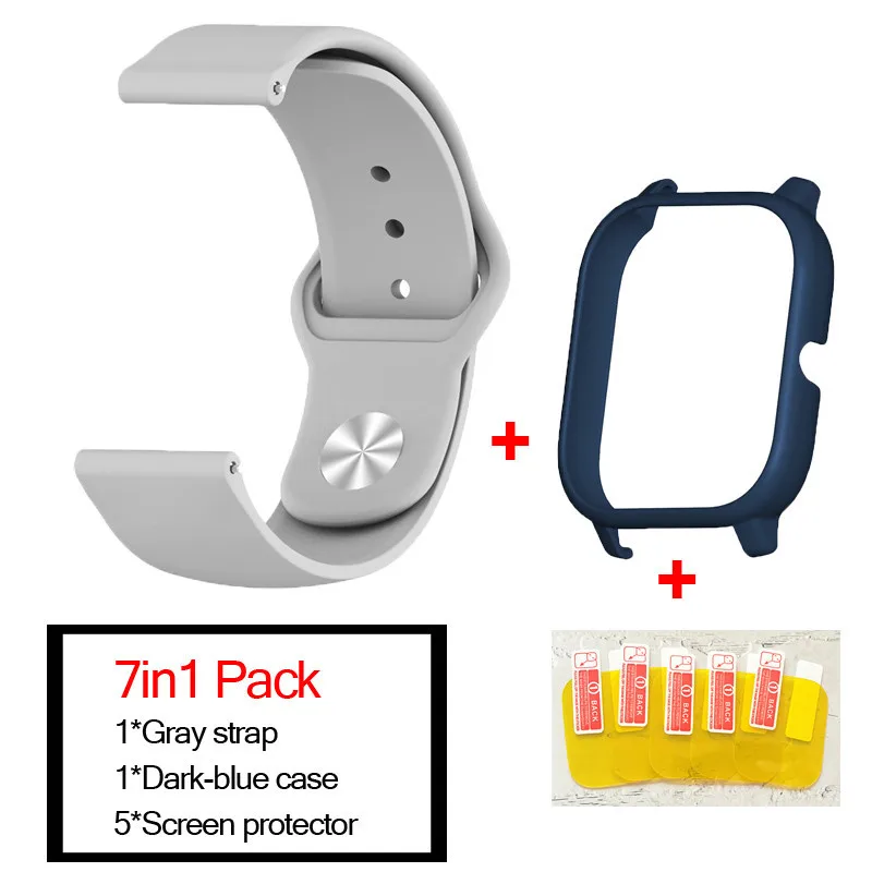 gray-blue 7в1 умные часы аксессуары для Huami Amazfit GTS ремешок силиконовый Смарт Браслет полосы для Amazfit gts чехлы Защита экрана - Цвет: gray-blue