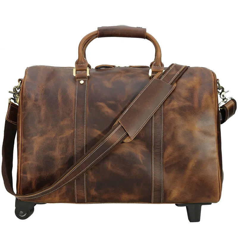 Luxury leather large-capacity leisure high-end leather trolley travel bag natural leather one-shoulder hand luggage bag