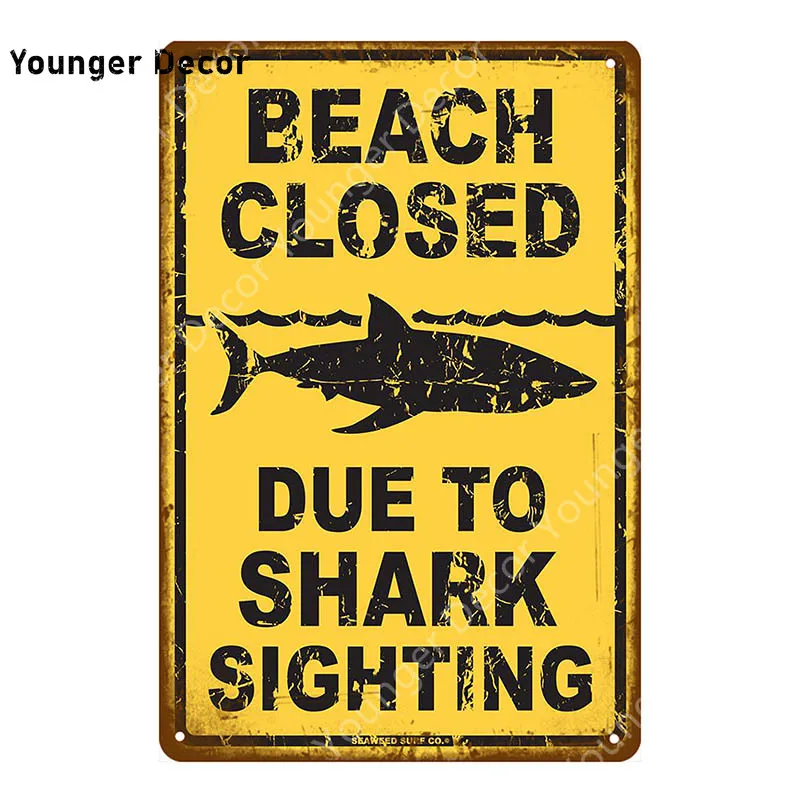Открытый закрытый винтажные металлические знаки Shark Zone Арт плакат для гаража