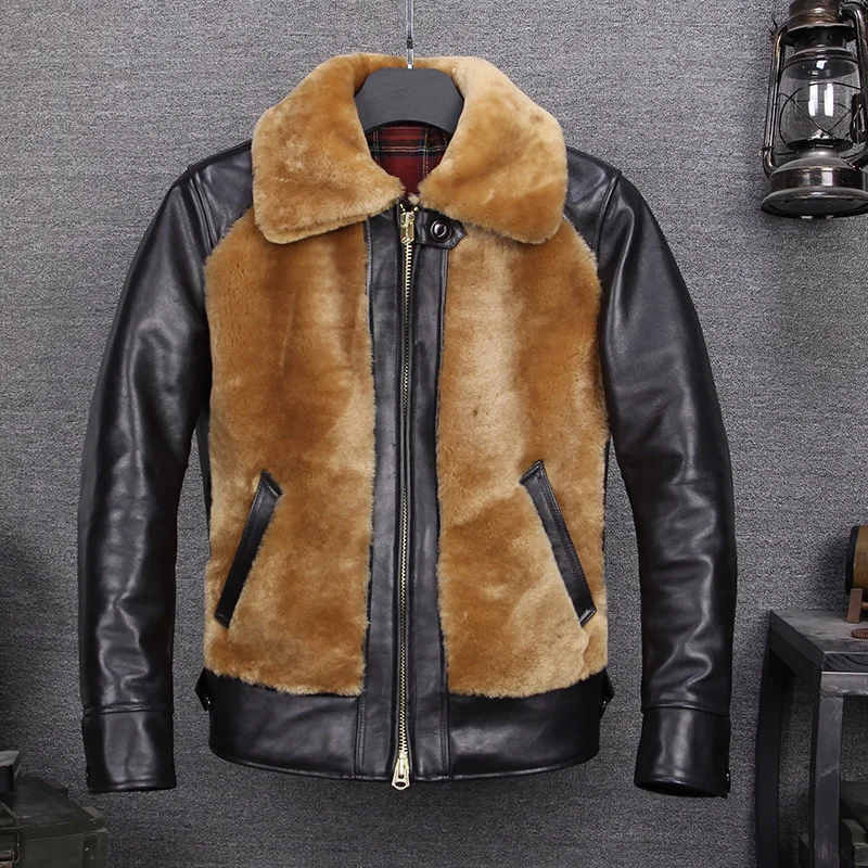 Ретро овчина мех сплайсинга Интегрированный полный зерна коровья кожа кожаная