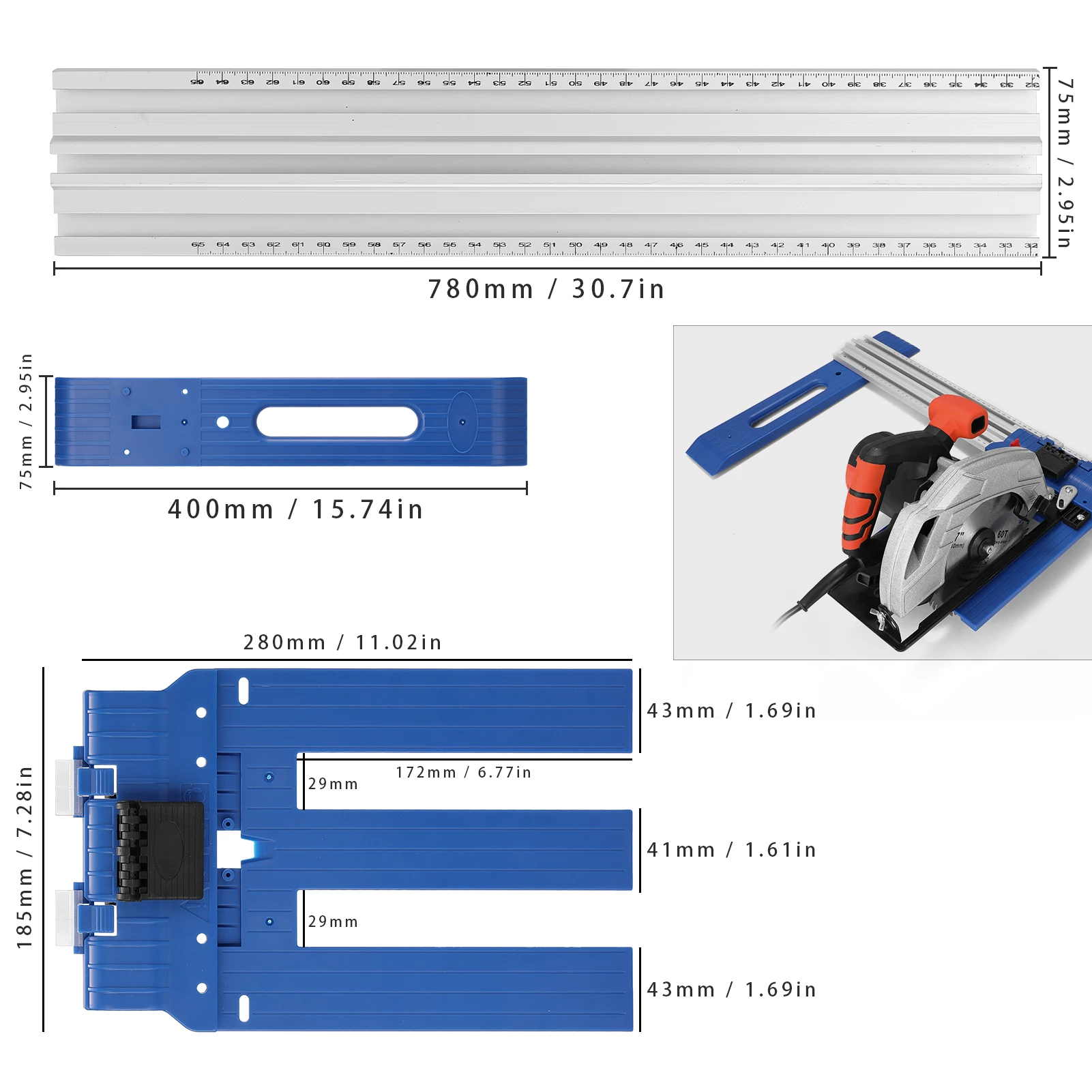 

HT-RC60 Cutting Machin Auxiliary Tool Handheld Lift Saw Bottom Plate Multifunction Circular Saw Track Rip-Cut Cutting Board Tool