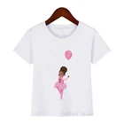 Розовая маленькая черная футболка с принтом мороженого для девочек, балетная танцевальная рубашка меланина поппин, Детская Милая одежда, белая футболка