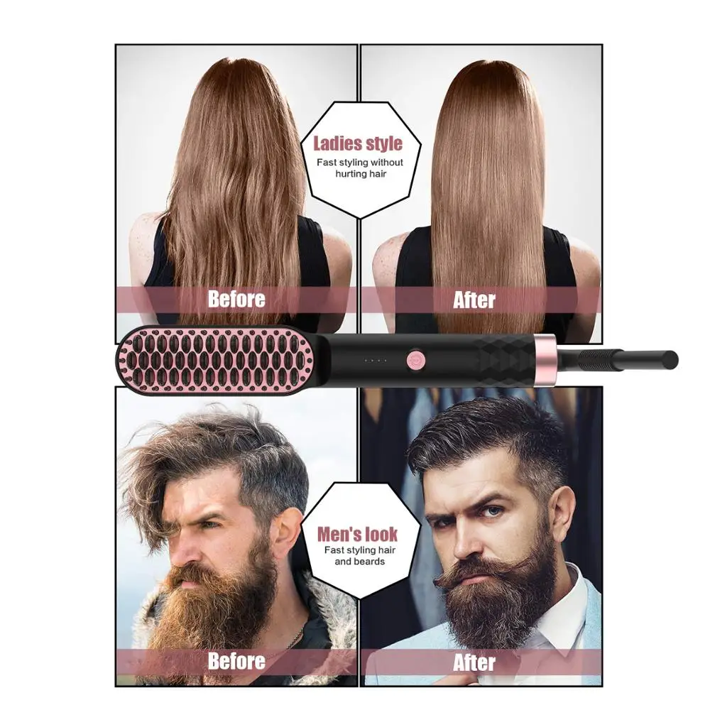 

Straightening Electric Combs Men Beard Hair Straightener Ceramic Curler Professional Heated Comb Heating Hair Brush Straightener