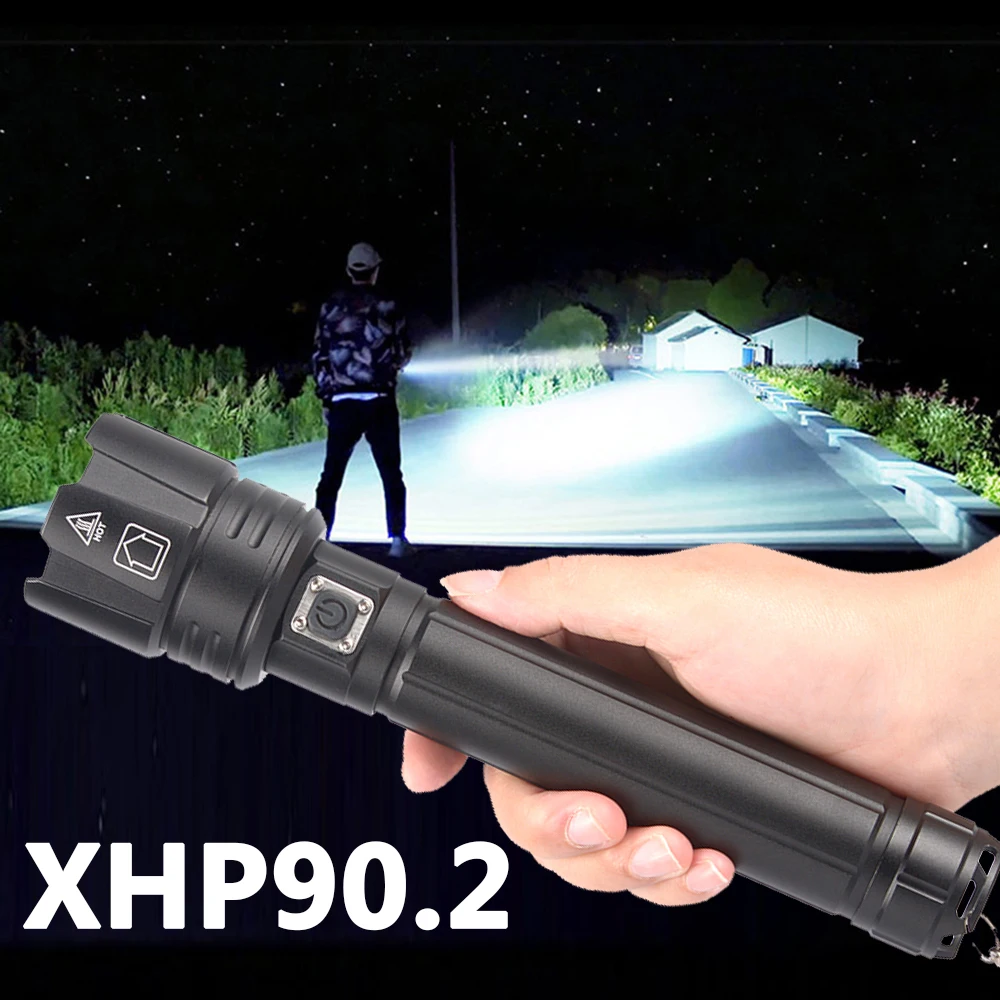 

XHP90.2 Rechargeable Powerful Xhp70 LED Flashlight Torch Tactical Light Lamp for Camping 18650 26650 Battery Zoomable Waterproof