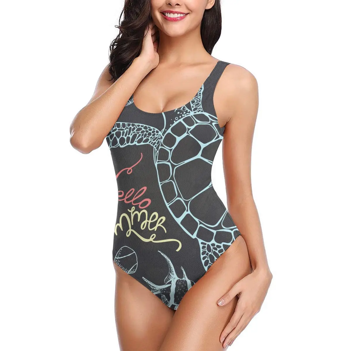 

New 2021 Sexy One Piece Swimsuit Female Backless Bodysuit Swimwear Sea Turtle Animals Women Bathing Suit Swimming Beach Wear