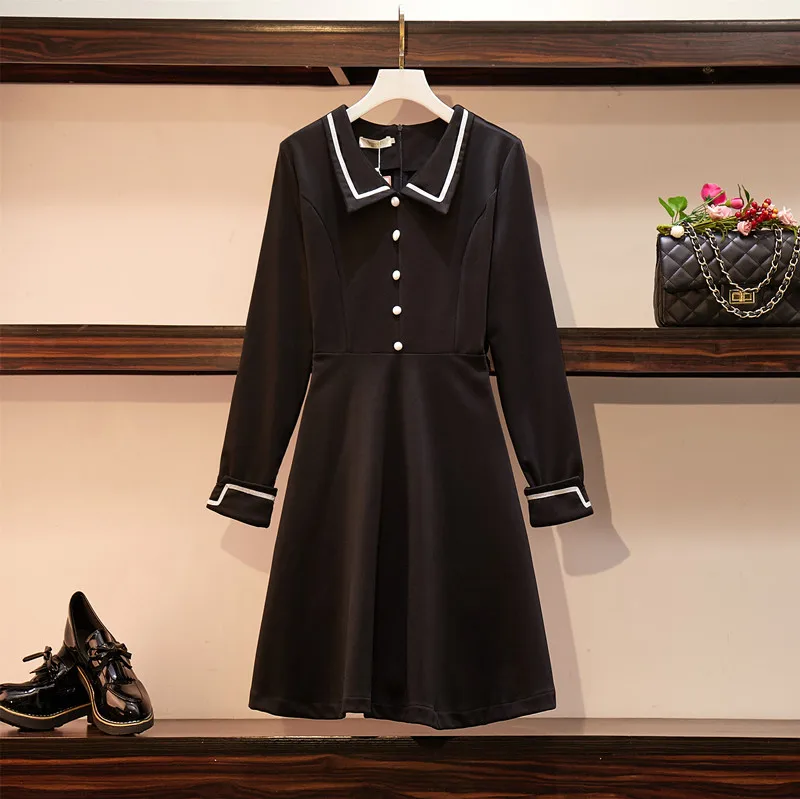 

Black Long Sleeved Plus Large Size Oversize Korean Fashion Kawaii Women'S Elegant Dresses Autumn 2021 Clothing Sukienka Female