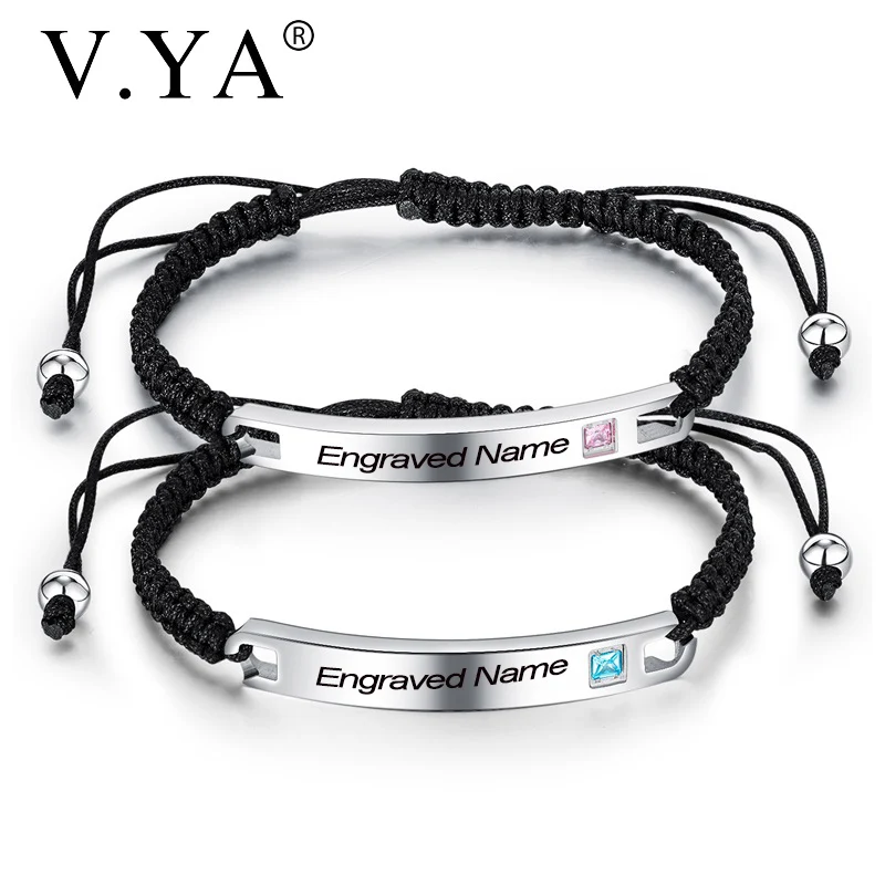 V.YA Engraved Name Bracelets Stainless Steel Simple Bracelet For Men Women Jewelry Presents Between Lovers Gift | Украшения и