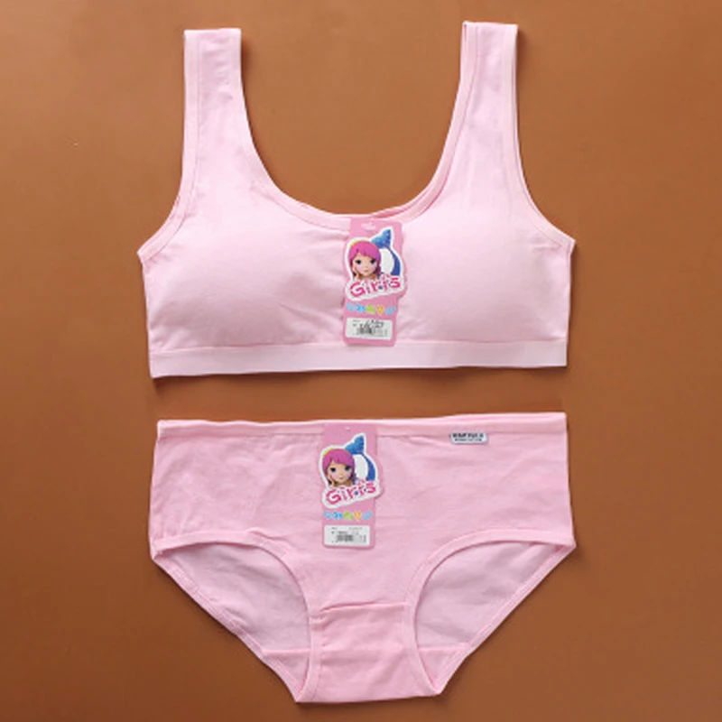 Однотонные хлопковые комплекты нижнего белья с бюстгальтером и трусиками