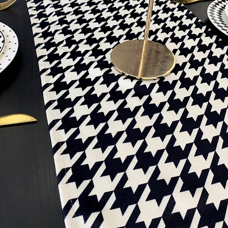 Классический светлый роскошный скатерть-дорожка с рисунком "Псиный зуб" для домашнего оформления столовойтелевизионный коврик для кофейного места.