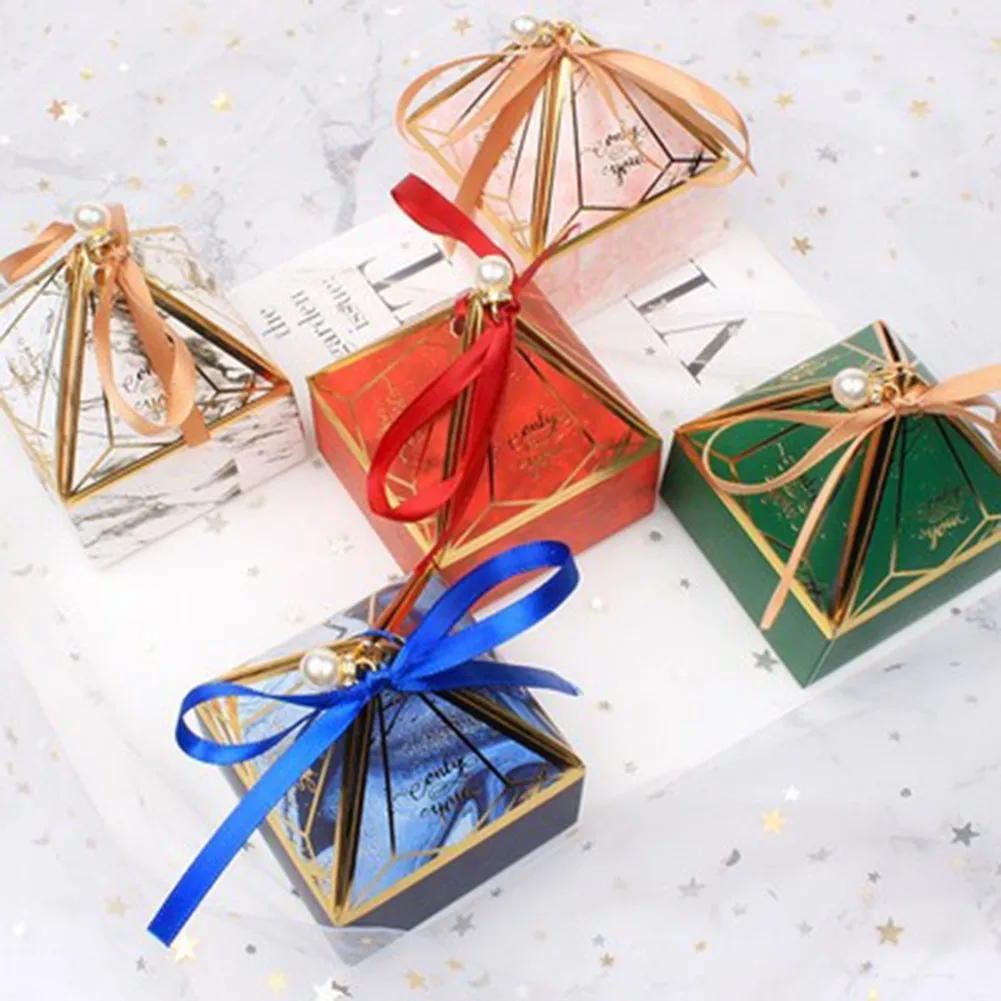 

50PCS New Gem Tower Bronzing Candy Box Small Cardboard Box Wedding Card Box Decor Paper Gift Box Packaging Event Party Supplies