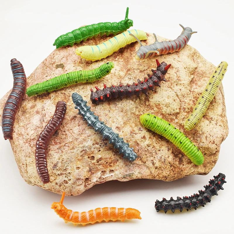 

6pcs/Lot Different twisted worms Realistic fake caterpillars insects pranks tricky toys simulation reptiles animal models