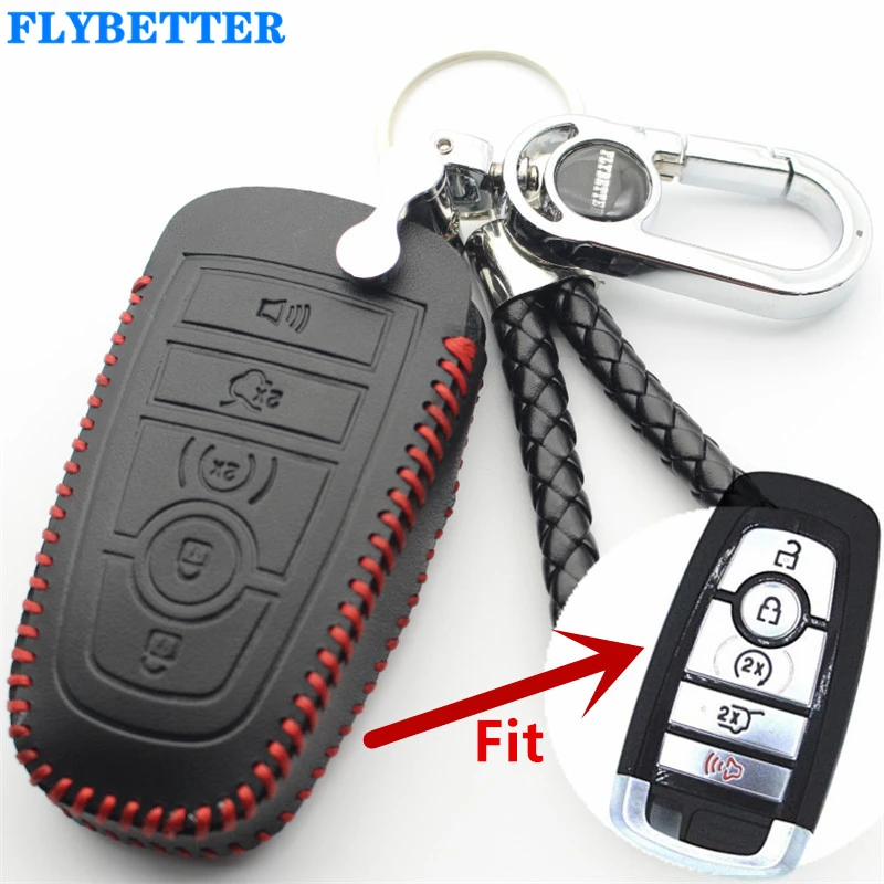 FLYBETTER натуральная кожа 5 Кнопка смарт ключ чехол КРЫШКА ДЛЯ Ford Fusion/Explorer/Побег/Edge/F