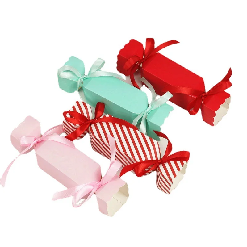 

10pcs Striped Solid Color Wedding Candy Box European Style Small Fresh Candy Bag Paper Box Creative Kid Biscuit Box