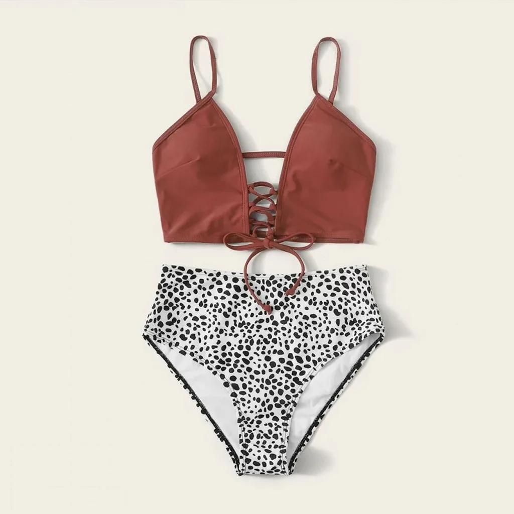 Бикини 2020 на шнуровке купальники из двух частей женский купальник с высокой