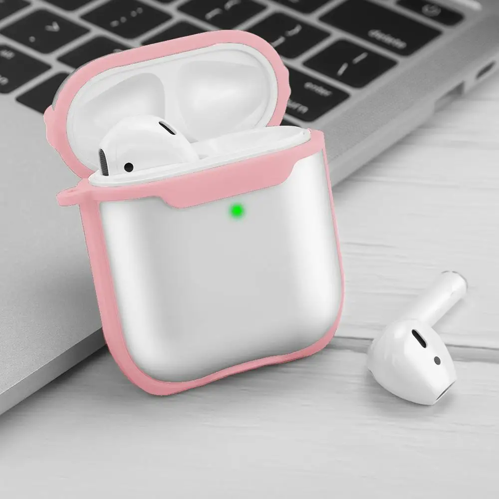 Pink Чехол для Apple Airpods, прозрачный матовый чехол для наушников, аксессуары, беспроводной Bluetooth чехол для iPhone Airpods 2, чехол, сумка - Цвет: Pink