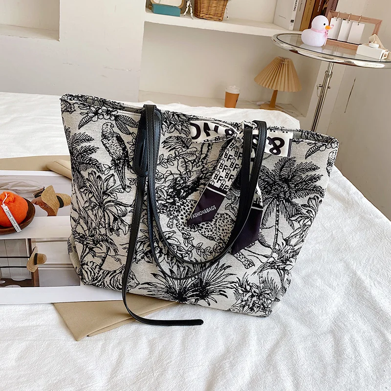 

2021 Luxury Designer Handbag Women Luxury Brand Bag Shopper Designer Bag Jacquard Embroidery Shoulder Beach Bag Canvas Tote Bags