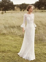 elegant boho long bell sleeve lace sheath outdoor beach wedding dress backless plus size rustic bride gown custom made