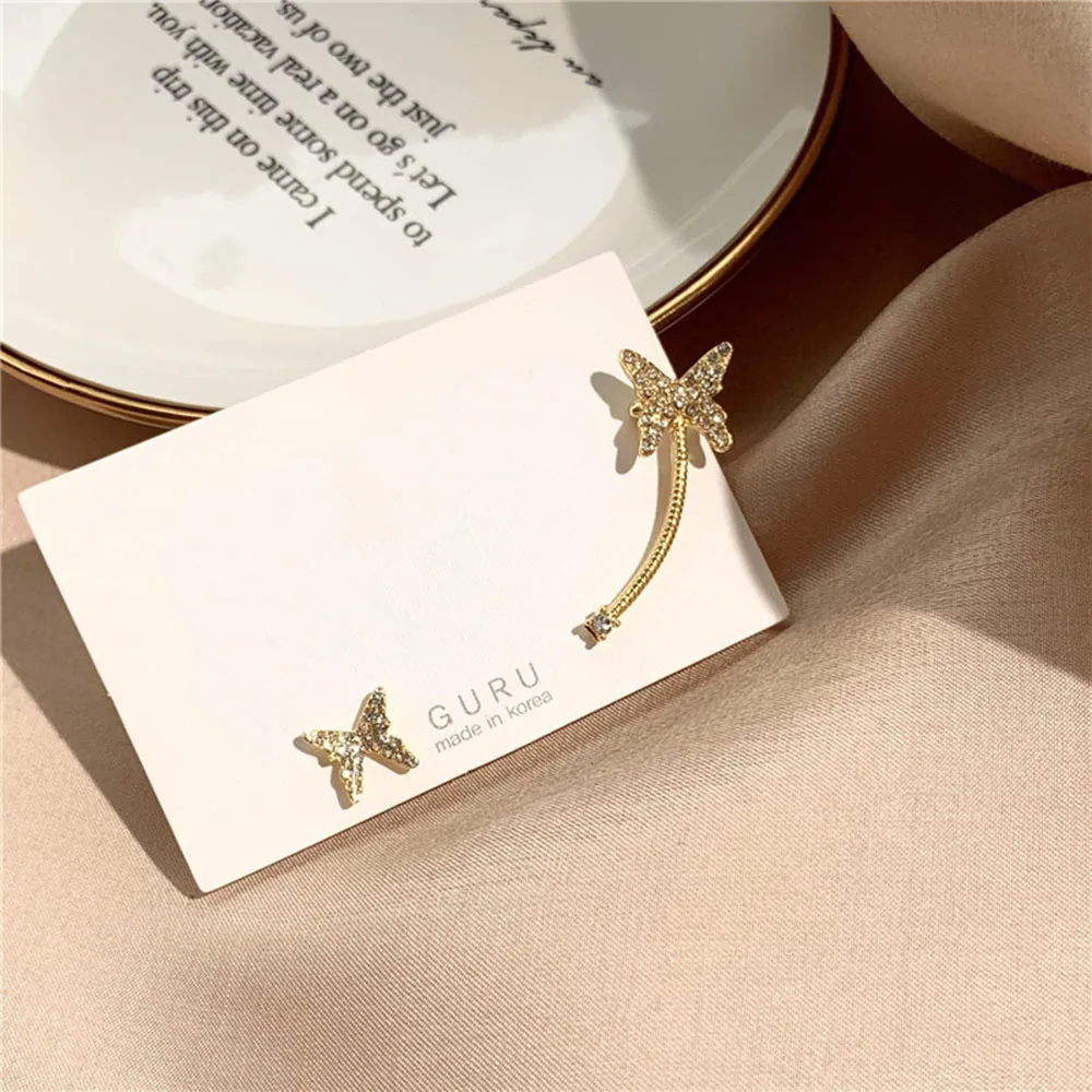 

Simple Zircon Asymmetric Butterfly Earrings Crystal Cute Painless Piercing Ear Bone Clip Jewelry Women Gift