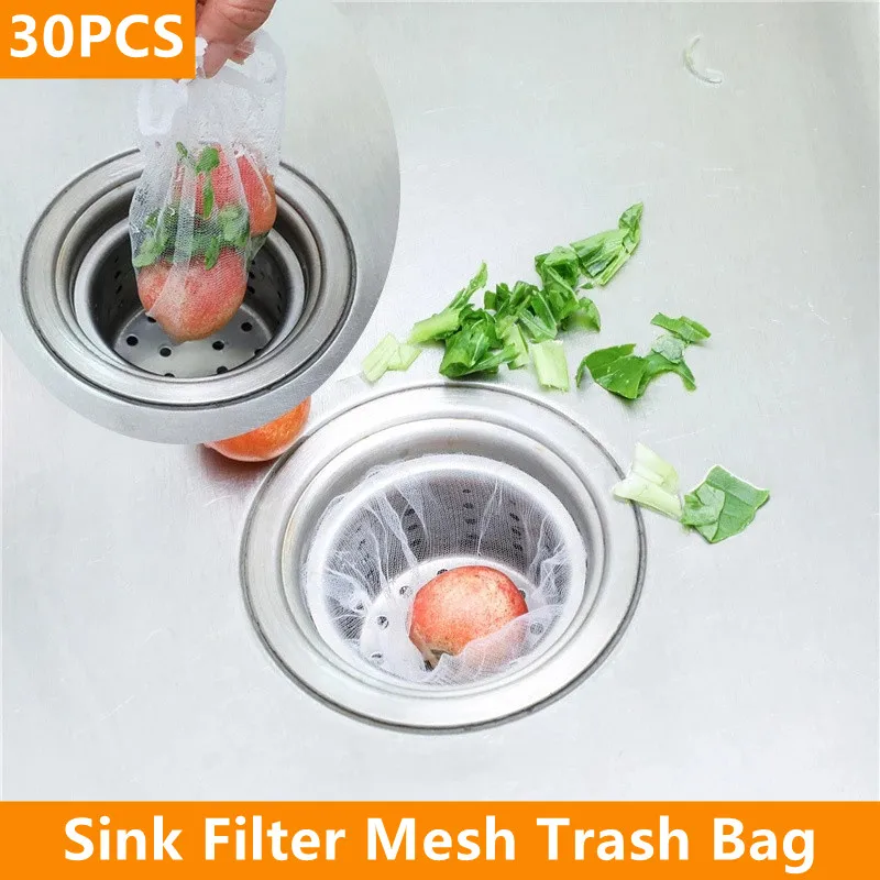

30PCS/Lot Disposable Strainer Mesh Sink Drain Hole Trash Garbage Bag Bathroom Kitchen Waste Bin Filter Bag Zero Waste