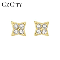 czcity small star stud earring for women 925 sterling silver fine jewelry square cz boucle doreille femme bijoux christmas gift
