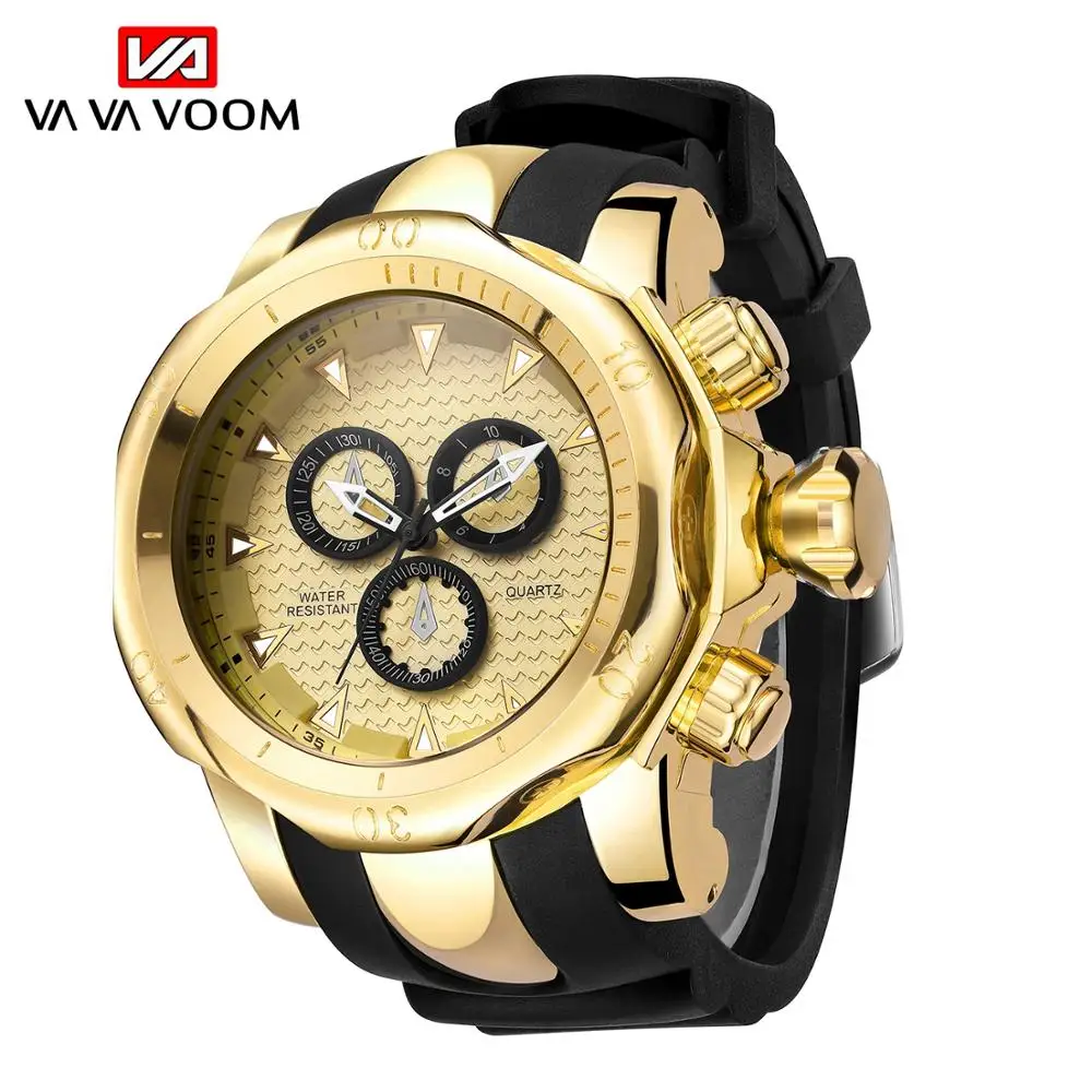 

51mm BIG Dial MEN Gold Silicone Band Watch Rubber Sport Men Wristwatches Fashion Casual Clock Relogios Masculinos Watch For Men