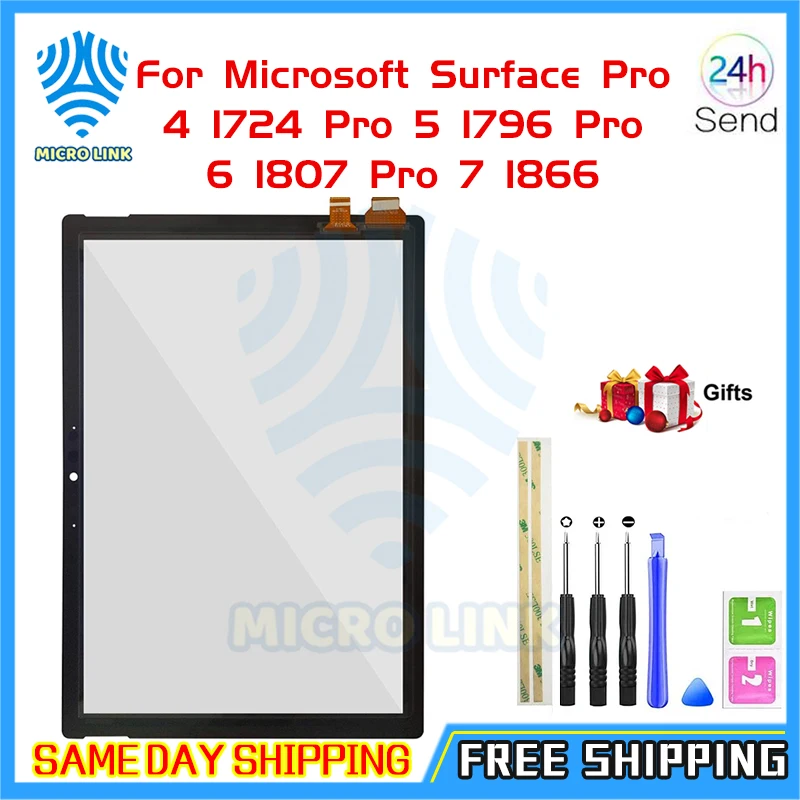 

Сенсорная панель для Microsoft Surface Pro 4 1724 Pro 5 1796 Pro 6 1807 Pro 7 1866 сенсорный экран дигитайзер Переднее стекло сенсор ремонт