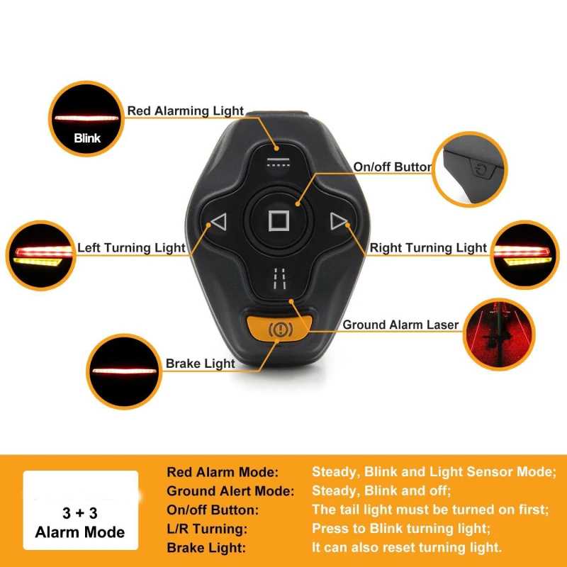 

Rechargeable Bicycle Light Smart Bike Rear LED Turning Signal TailLight Wireless USB Remote Control Warning Bike Light Parts