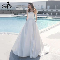 sodigne vintage sequin satin wedding dresses 34 long sleeves butons country bridal gowns with pockets bride dress