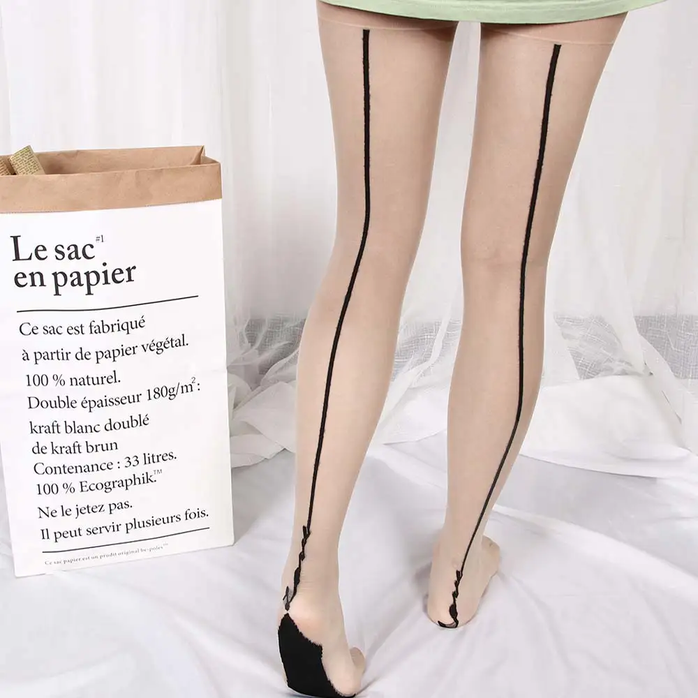 1 Pair Female Sexy Stockings English Love Letter Tattoo Jacquard Backside Line Pantyhose For Women Girl Thin Tights