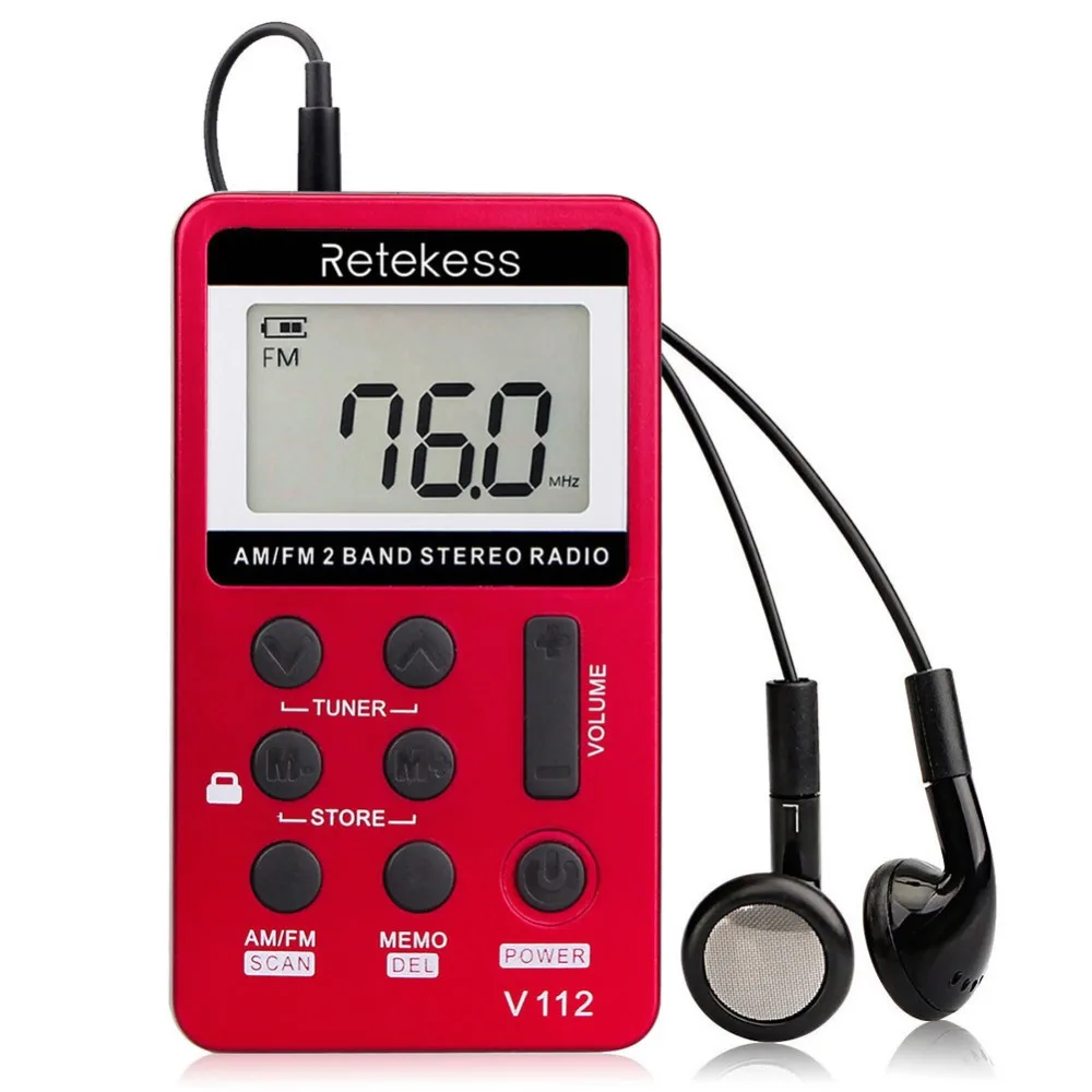 Retekess V112 мини портативный радио портативный FM AM 2 диапазона цифровое карманное радио приемник Динамик для наушников для Walkman Run