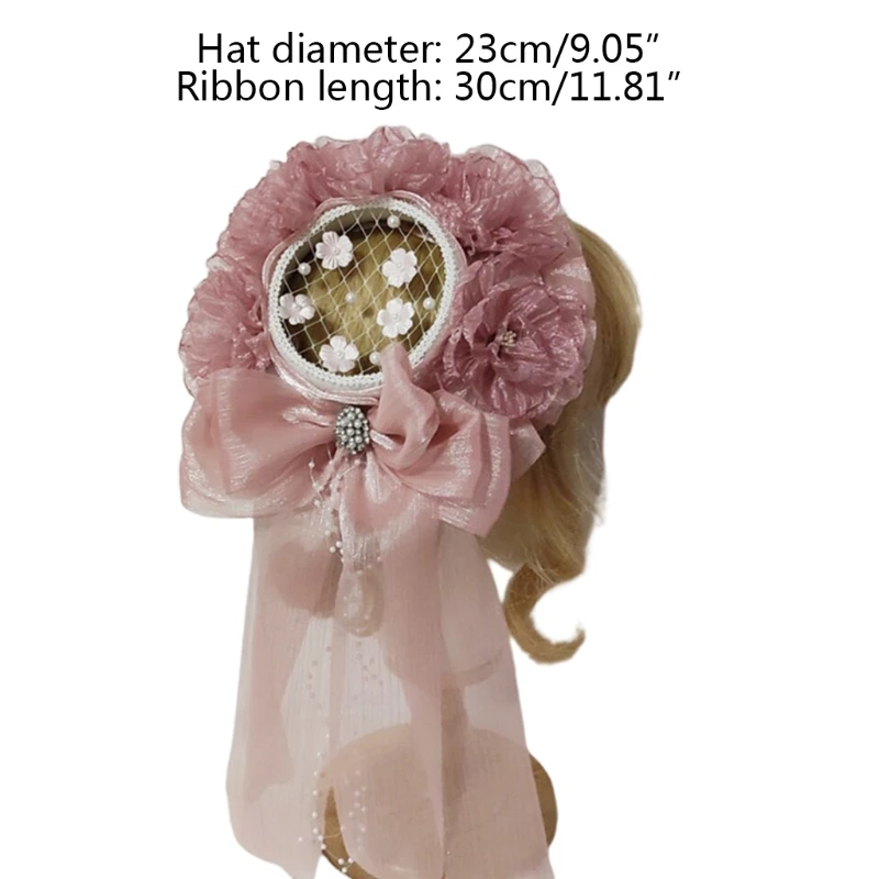 

Sweet Girls Flat Cap Female Transparent Pleated Tulle Mesh Headdress Hat Costume Party Hair Ornament Decoration Accessory