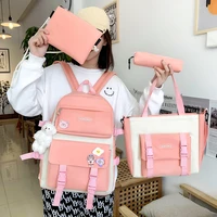 fashion women backpack kawaii 4pcs set student bookbag for teenager cute girls school bags female travel rucksack laptop mochila