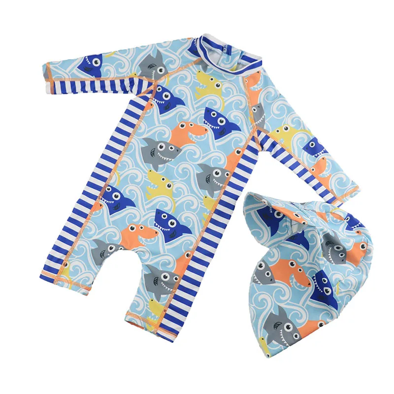 Детские купальники комбинезоны детский купальник цельный мультяшный Акула с