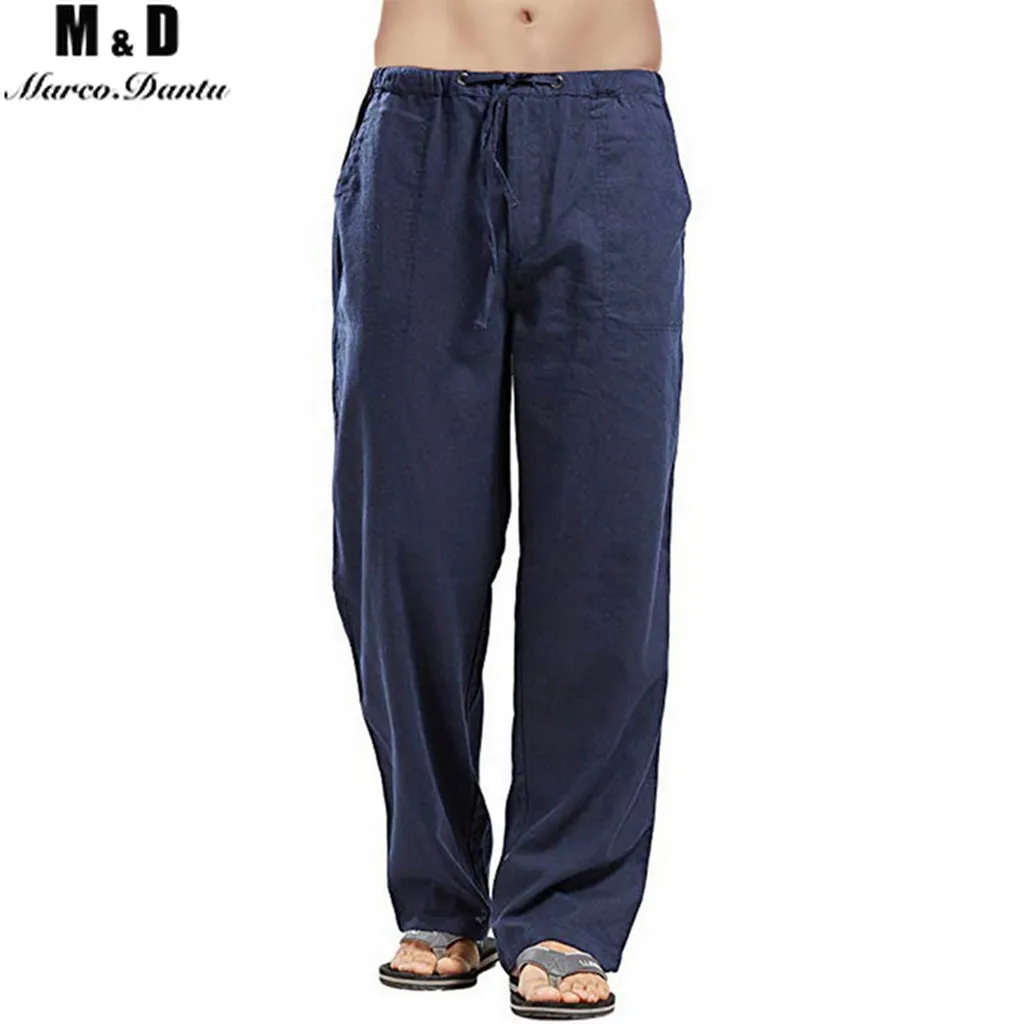 

Summer Solid Color Linen Trousers For Men Straight Casual Pants Plus Large Size Breathable Comfortable Drawstring Loose Trousers